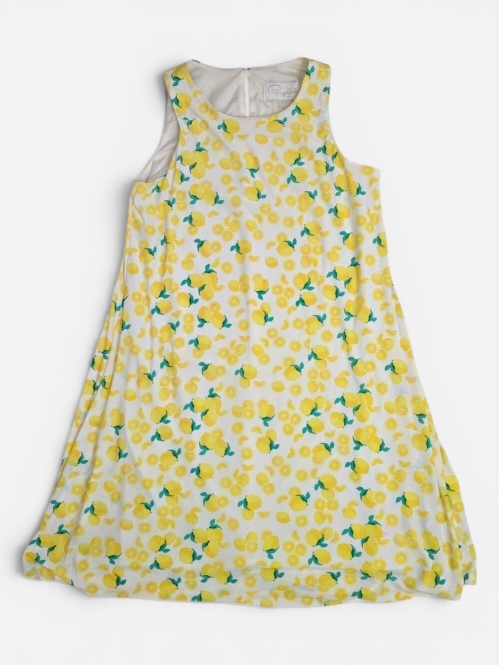Pappagallo White Boho Spring Lemon Print Butter Yellow Midi Dress Small